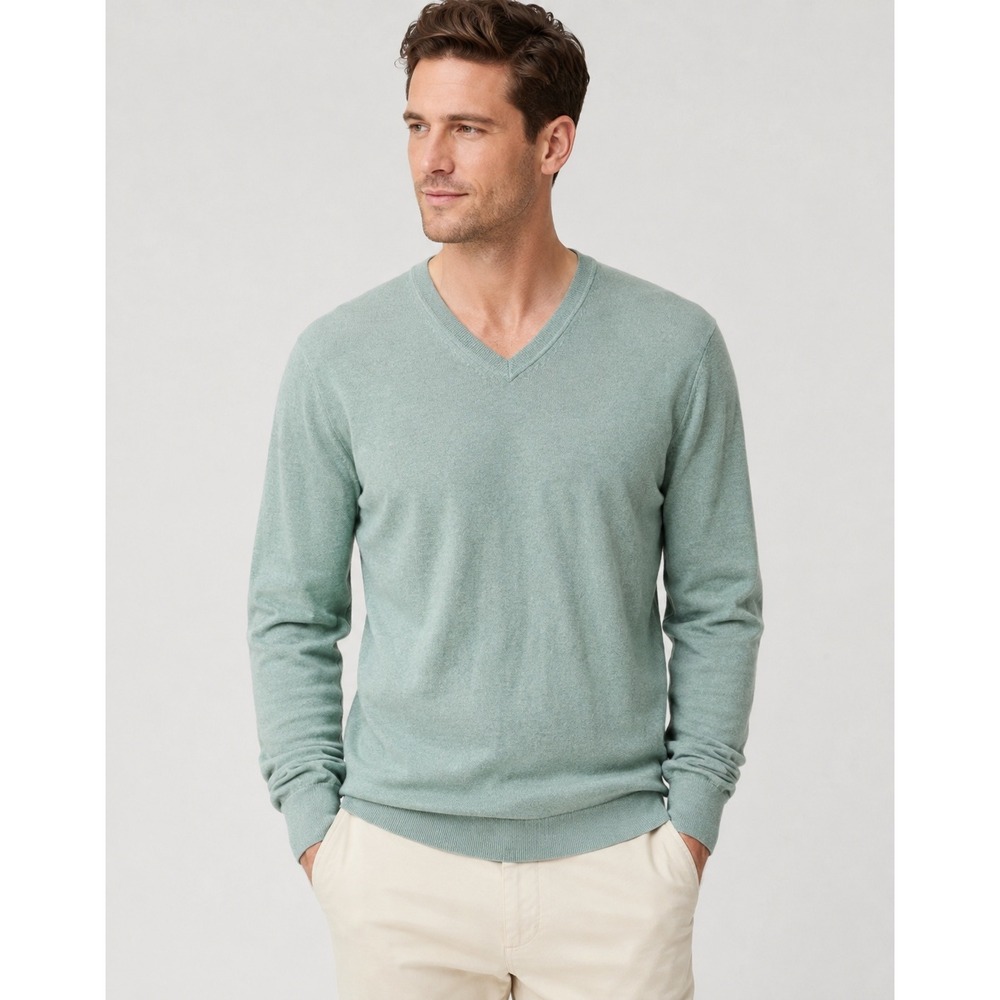 Banana Republic Luxury Silk Cotton Cashmere VNeck Sweater Sage Green Men's Small